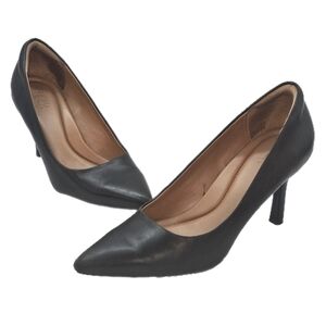 Nordstrom Paige Black Pointed Toe Heels 3in Slip On Pumps Faux Leather Chic Offi